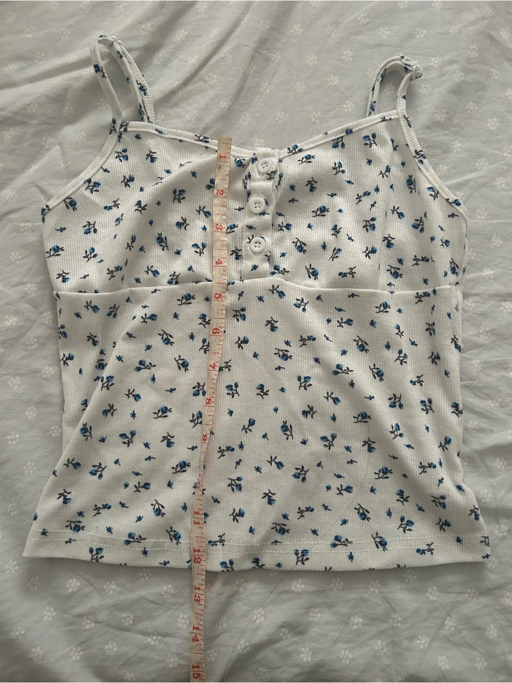 2/$10 White Floral Ribbed Tank Top with Blue Print - Picture 4 of 6